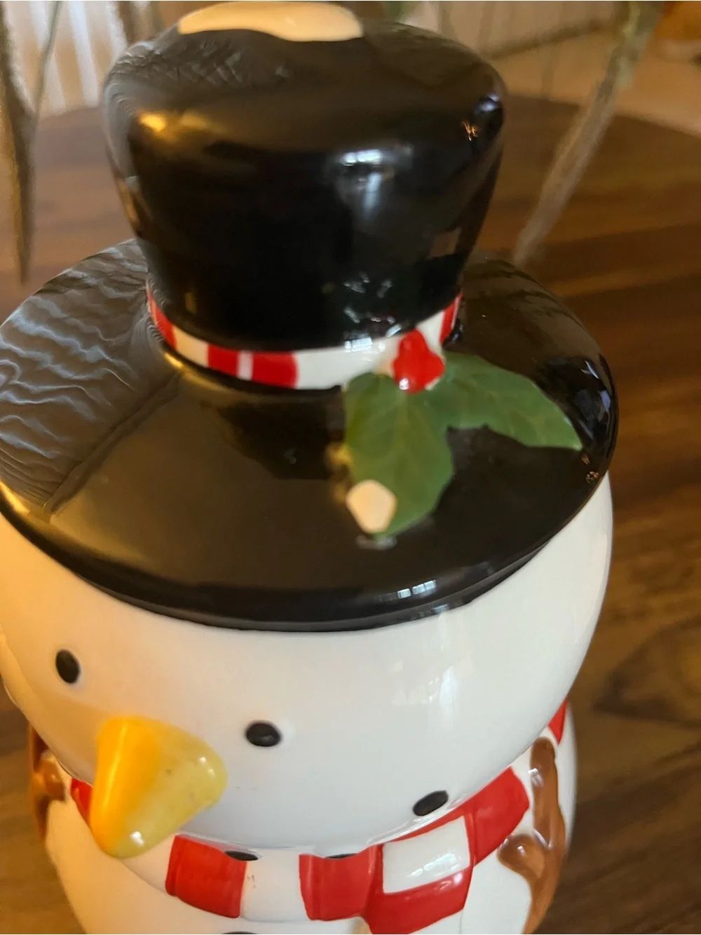 SCM brand Festive Red & White Snowman Ceramic Cookie Jar - Holiday Home Decor